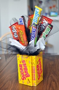 DIY Valentine's edible arrangement with candy bars