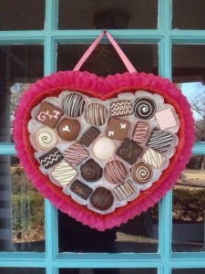 DIY Valentine's heart shaped faux box of chocolates wreath